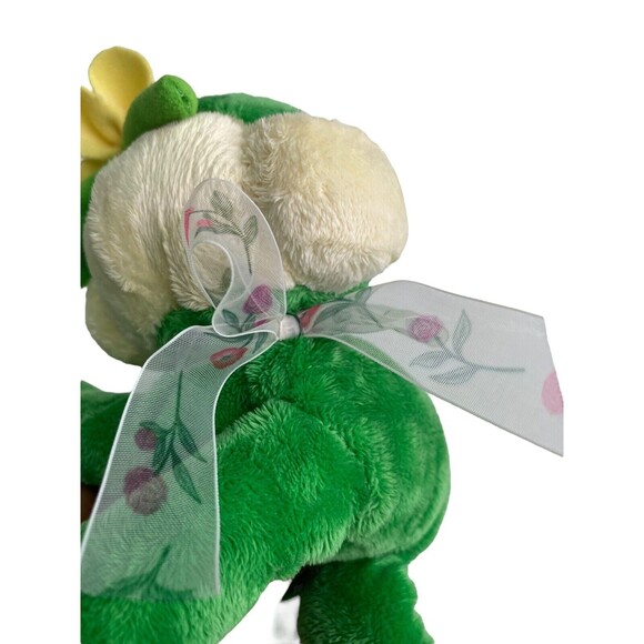 Fine Toy Frog Plush Stuffed Animal Green Holding Pink Yellow Flower Sheer Bow - Picture 13 of 15